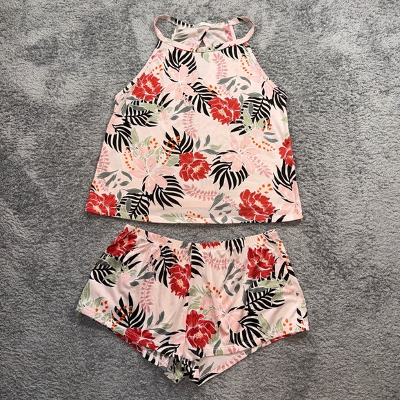 Flora by Flora Nikrooz Other - Flora by Flora Nikrooz Pajama Set Large Pink Tropical Floral 3 Piece Tank Shorts